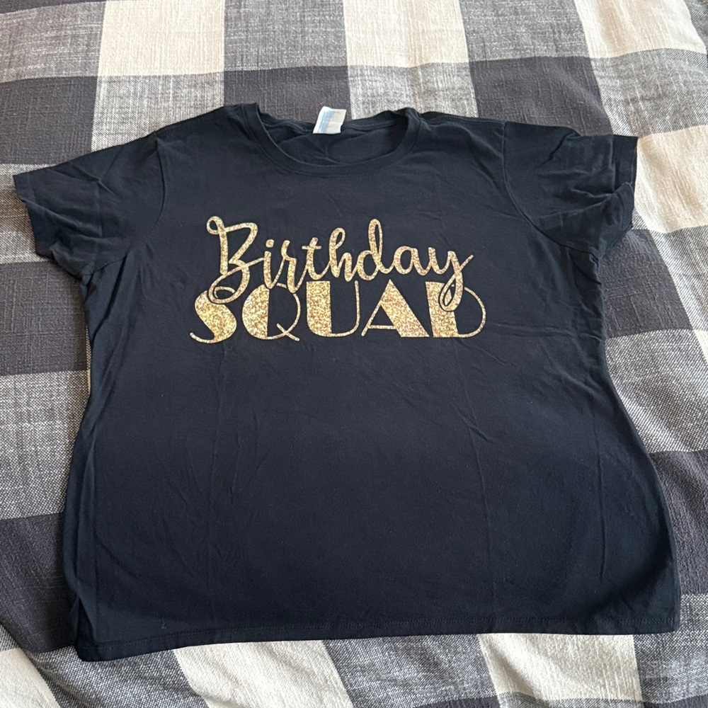 Birthday Squad Black Short Sleeve Tee with “Glitter Gold” lettering